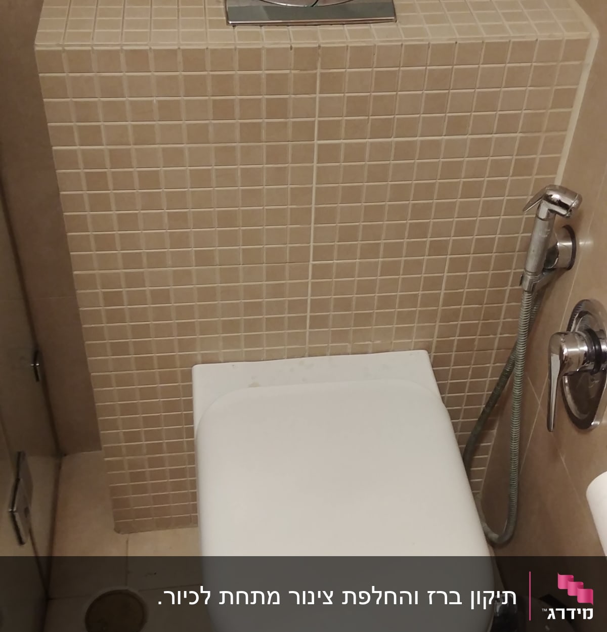 אסלה עם מיכל הדחה ומקלחת יד